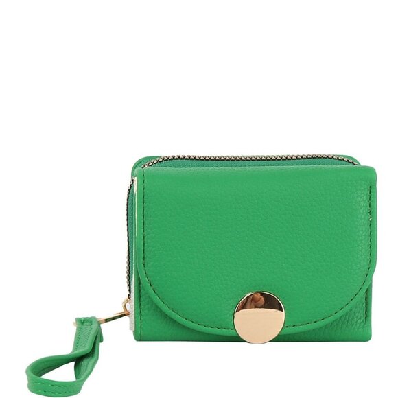 DIONA J WOMEN FASHION SMOOTH SOLID HAND STRAP ZIPPER WALLET COLOR GREEN - Picture 1 of 3